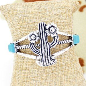 FLOWERING CACTUS SILVERTONE AND TURQUOISE BRACELET